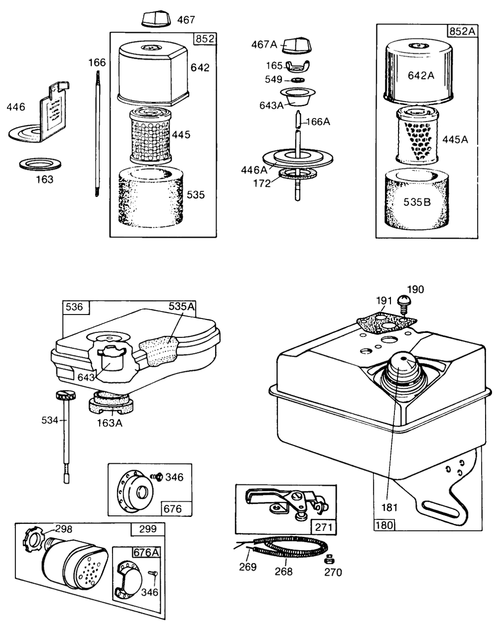 Fuel Tank, Air Cleaners Diagram and Parts List for 81252-0211-01  Briggs and Stratton Engine